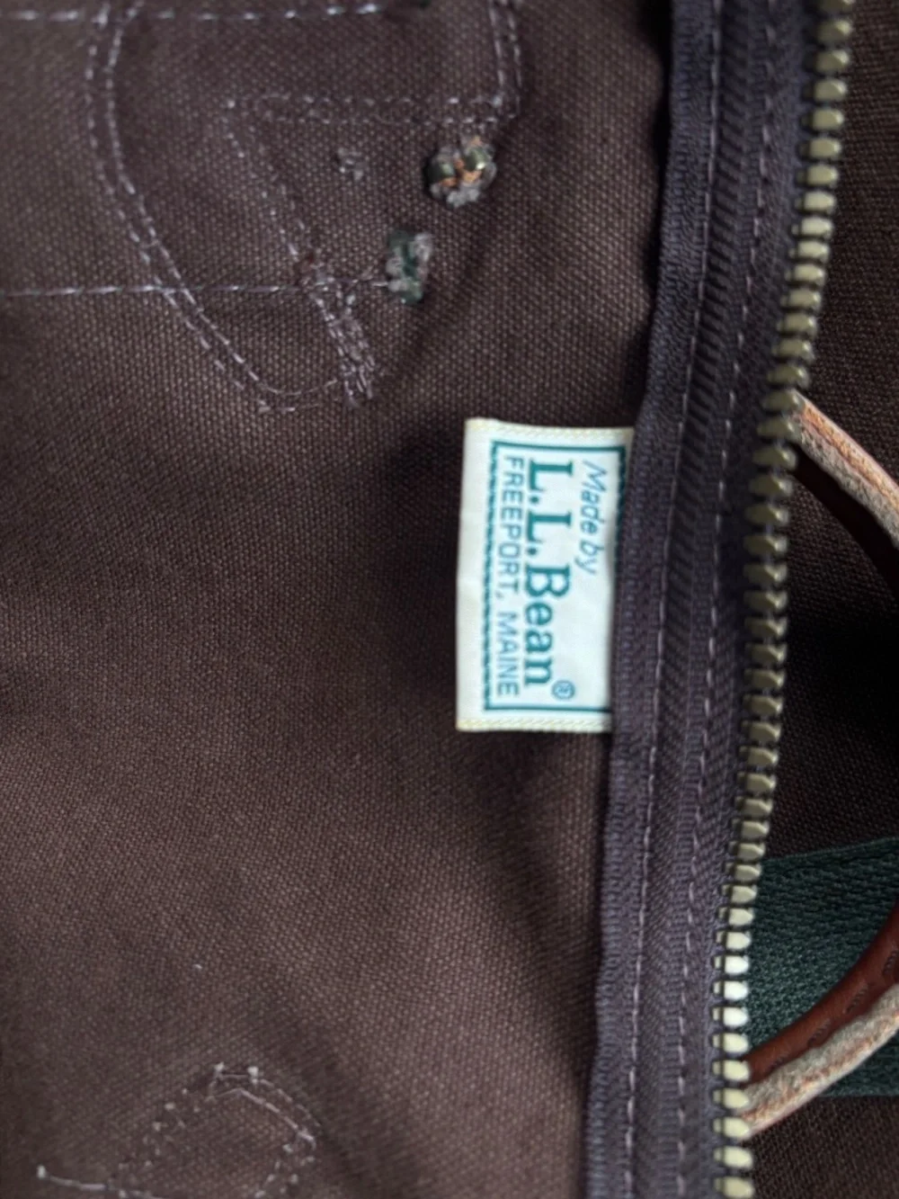 Vintage Extra Large LL Bean Canvas & Leather Zipper Duffle Bag 80s brown tote XL